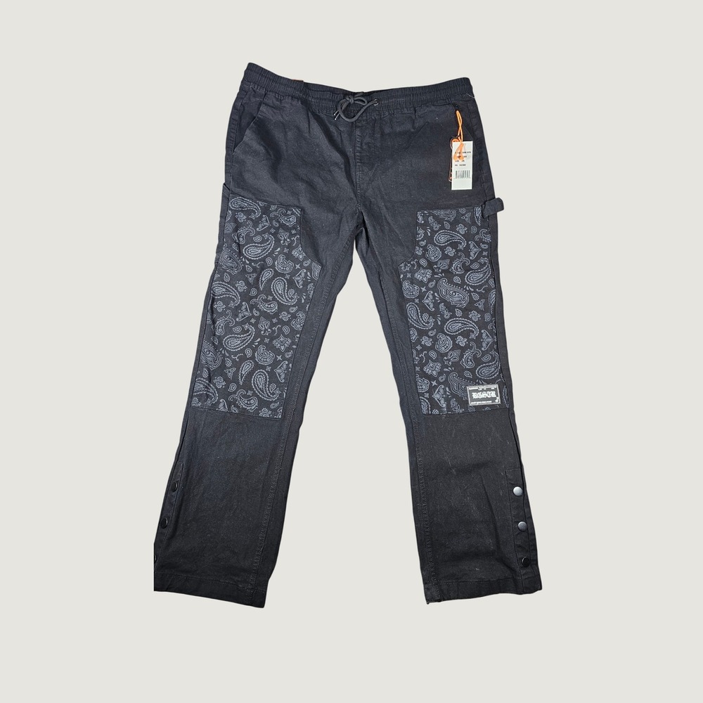 RGSTR Mens Black Paisley Double Knee Utility Pants RGB100-5875R 2XL NEW